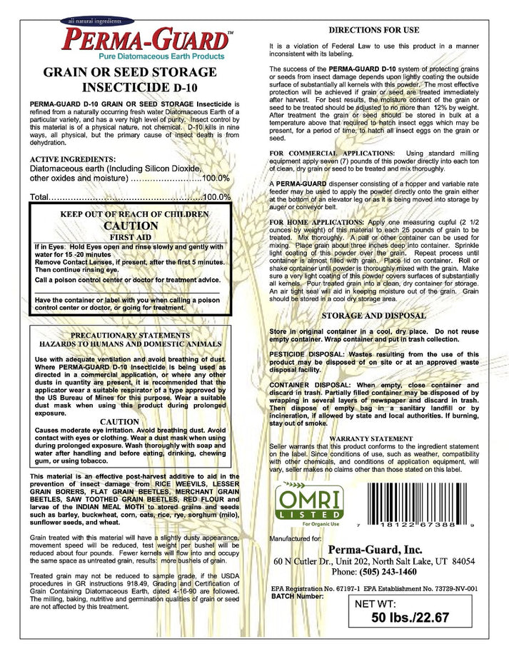 Perma-Guard Grain or Seed Storage Insecticide D-10 50lb Bag – Perma ...